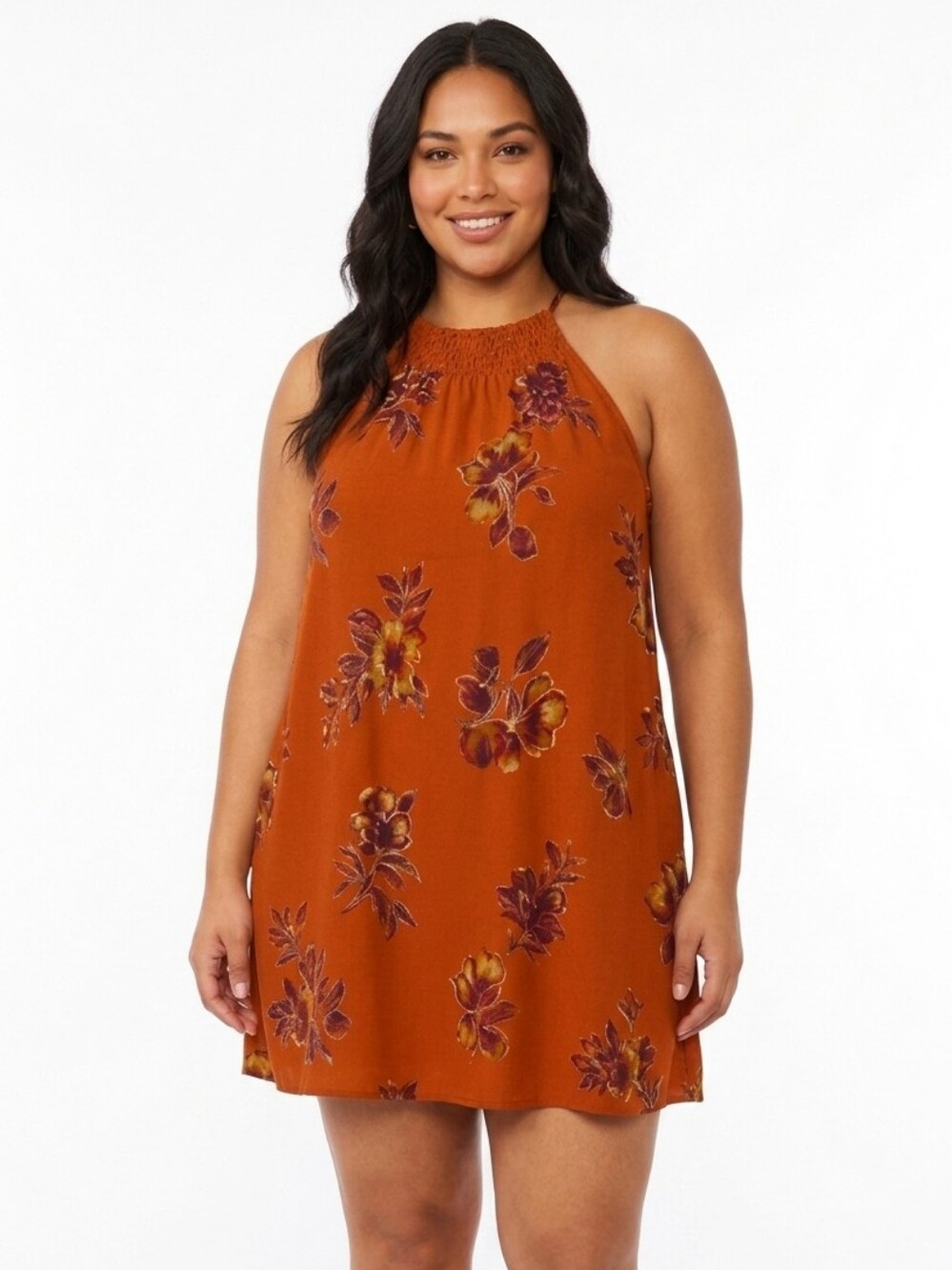 Maurices Plus Size Terracotta Floral Mini Dress